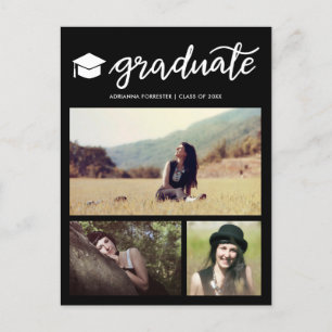 Graduate Script Black Graduation Photo Collage Invitation Postcard