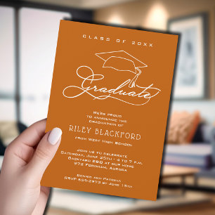 Graduate Script Burnt Orange Graduation Announcement