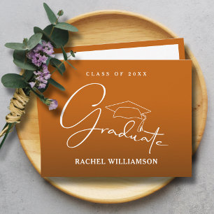 Graduate Script Burnt Orange Thank You Card