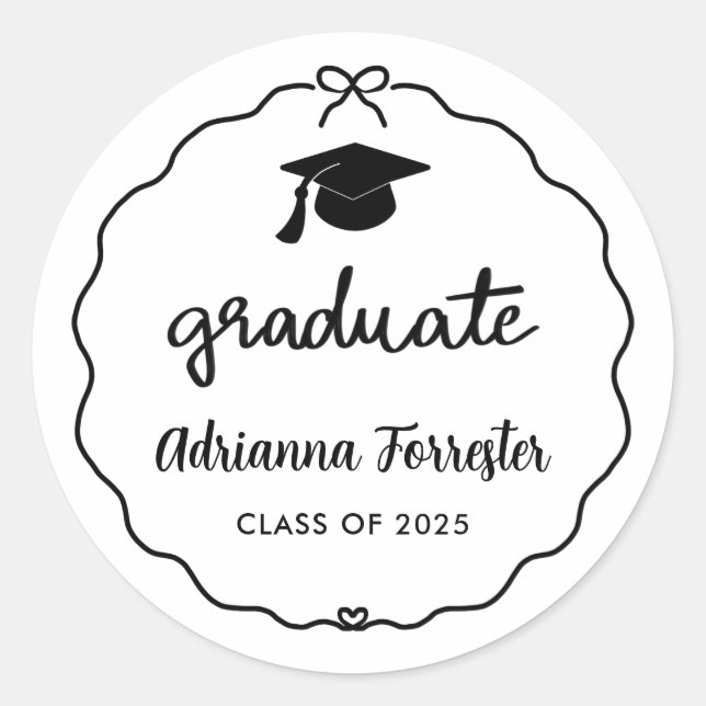 Graduate Script Cute Bow Graduate Hat | Thank You Classic Round Sticker (Front)