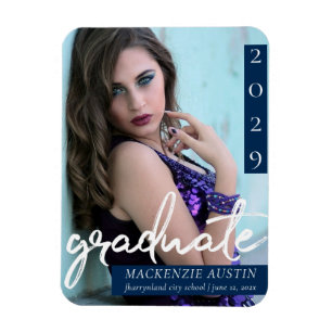 Graduate Script Dark Navy Blue Photo Keepsake Magnet