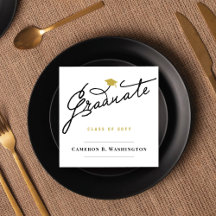 Graduate Script Grad Cap Simple Graduation Party