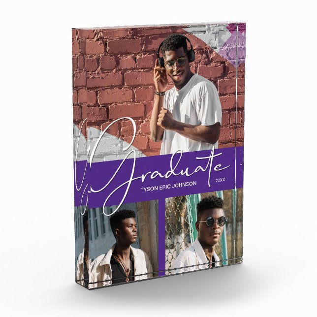 Graduate Script on Purple Collage Photo Block (Left)