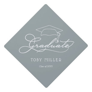 Graduate Script on Silver Grey Graduation Cap Topper