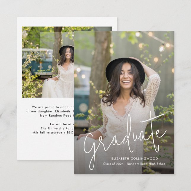 Graduate Script Photo Graduation Announcement (Front/Back)
