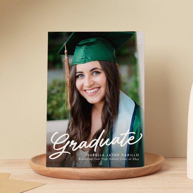 Graduate script simple modern photo graduation announcement (Creator Uploaded)