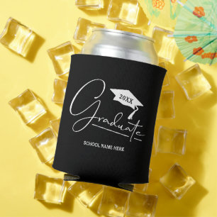 Graduate Script with Graduation Cap Black Can Cooler