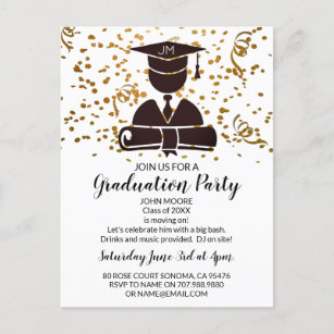 Graduate Silhouette Diploma And Confetti Invitation Postcard