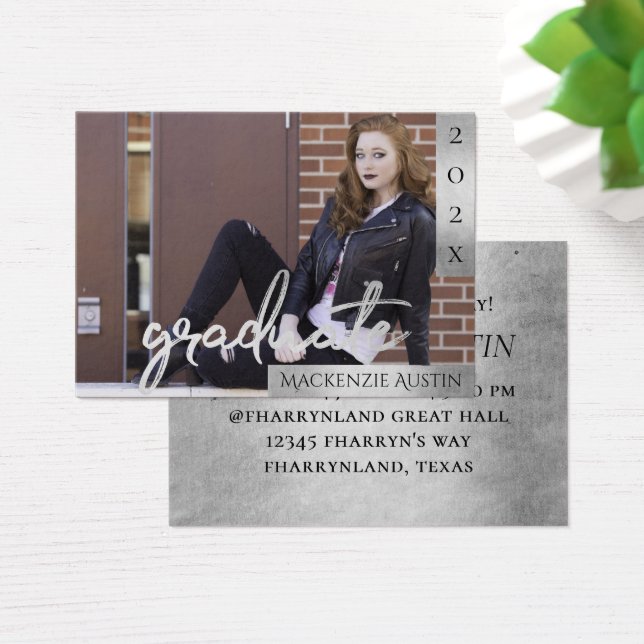 Graduate Silver Script | Brush Photo Announcement (Desk)
