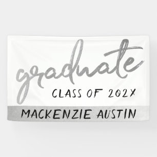 Graduate Silver Script Trendy Faux Metallic Banner
