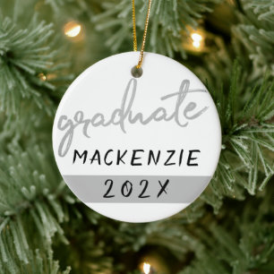 Graduate Silver Script   Trendy Faux Metallic Ceramic Ornament
