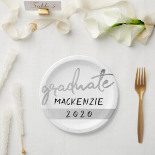 Graduate Silver Script   Trendy Faux Metallic Paper Plate
