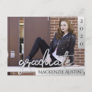 Graduate Silver Script   Trendy Photo Invitation Postcard