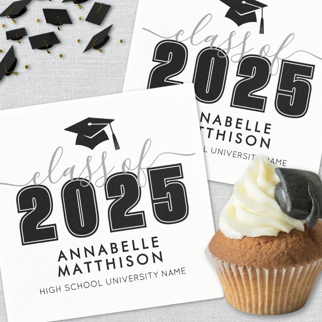 Graduate Simple Black White Graduation Napkin (Graduate Simple Black White Graduation Napkins)
