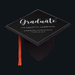 Graduate Simple Casual Script  Graduation Cap Topper<br><div class="desc">This graduation cap topper features a simple casual script font with a black and white theme.  Customize the text with the graduate's name,  school and year.  Visit my graduation collection to view all coordinating options and colour options. #graduate #classof</div>