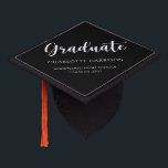 Graduate Simple Casual Script Graduation Cap Topper<br><div class="desc">This graduation cap topper features a simple casual script font with a black and white theme. Customize the text with the graduate's name, school and year. Visit my graduation collection to view all coordinating options and colour options. #graduate #classof</div>