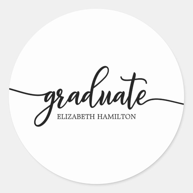 Graduate Simple Chic Calligraphy Graduation Classi Classic Round Sticker (Front)