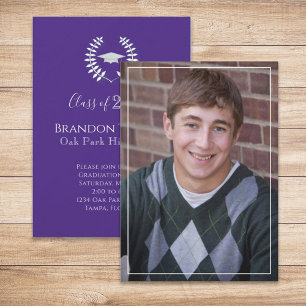 Graduate Simple Elegant Purple Laurel Leaves Invitation