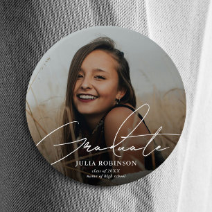 Graduate Simple Elegant Script Classic Photo 3 Inch Round Button