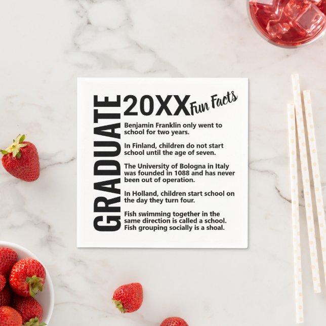 Graduate Simple Modern Black And White Fun Facts Napkin (Insitu)