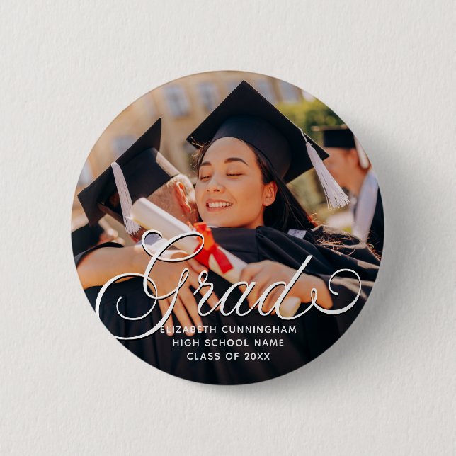 Graduate Simple Modern Class of 20XX Photo 2 Inch Round Button (Front)