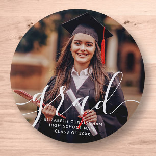 Graduate Simple Modern Script Classic Photo 3 Inch Round Button