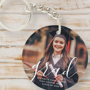 Graduate Simple Modern Script Classic Photo Keychain