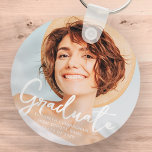 Graduate Simple Modern Script Grad Photo Keychain<br><div class="desc">This simple and modern design is composed of sans serif and playful cursive typography and add a custom photo.</div>