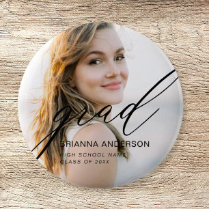 Graduate Simple Modern Script Minimalist Photo 2 Inch Round Button