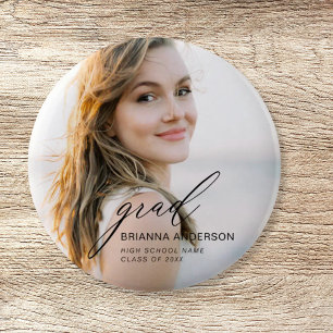 Graduate Simple Modern Script Minimalist Photo 2 Inch Round Button