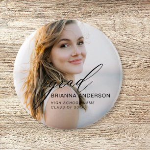Graduate Simple Modern Script Minimalist Photo 2 Inch Round Button