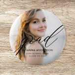 Graduate Simple Modern Script Minimalist Photo 2 Inch Round Button<br><div class="desc">Elevate your graduation celebration with our Graduate Simple Modern Script Minimalist Photo button. This sleek and stylish accessory combines modern script typography with minimalist design elements for a sophisticated touch. Featuring your graduation photo as the focal point, this button captures the essence of your achievement while adding a personal touch...</div>