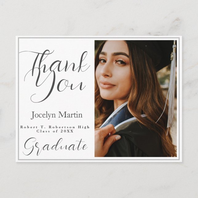 Graduate Simple Script Photo Thank you  Postcard (Front)