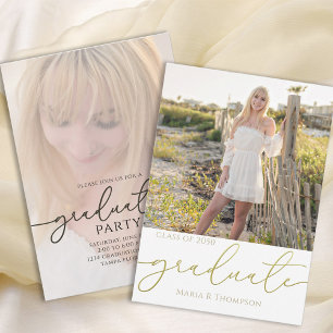 Graduate Simple Stylish Modern Gold Typography Invitation