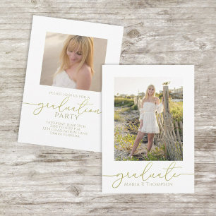 Graduate Simple Stylish Photo Gold Calligraphy  Invitation