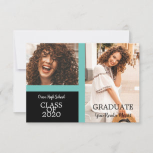 Graduate Simple Two Photos Graduation in Teal