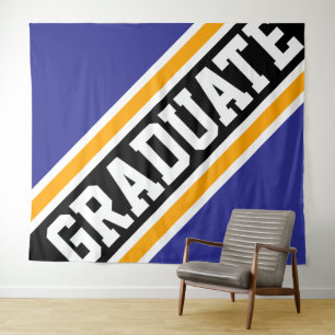 GRADUATE Sporty Navy Black Orange Racing Stripes Tapestry