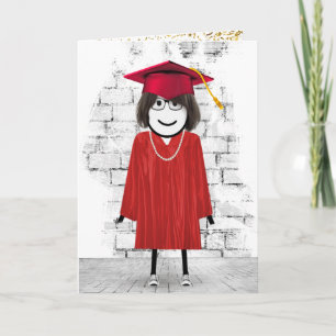Graduate Stick Figure Girl with Diploma Card