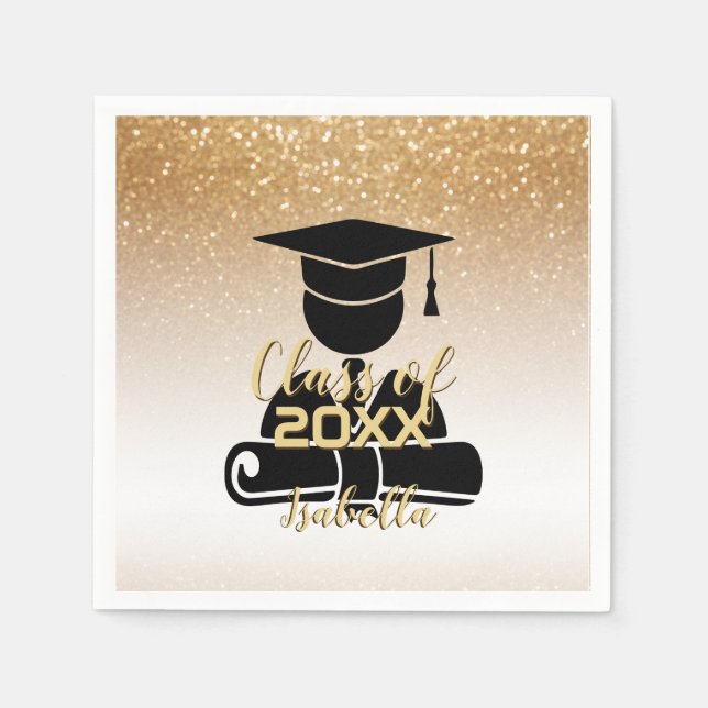 Graduate Student - Class of 20XX - Gold Glitter Napkin (Front)
