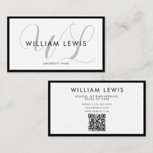 Graduate Student Modern Minimalist Script QR Code  Business Card