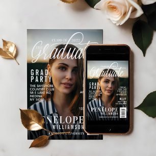 Graduate Stylish Magazine Cover Photo Grad Party Invitation