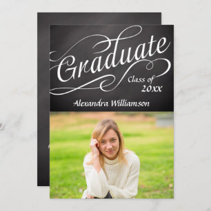 Graduate Swirly Script Chalkboard Photo Graduation Invitation