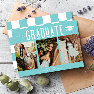 Graduate Teal Chequerboard 3 Photo Graduation