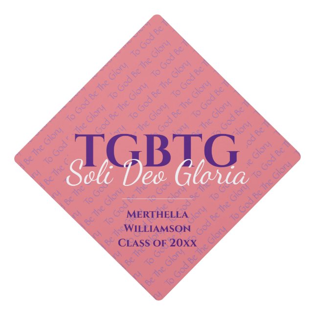 Graduate TGBTG SOLI DEO GLORIA Pink Custom Graduation Cap Topper (Front)