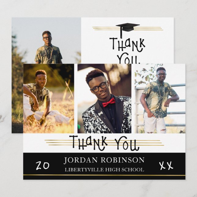 Graduate Thank You | Gold Lines | Editable Colour Invitation (Front/Back)