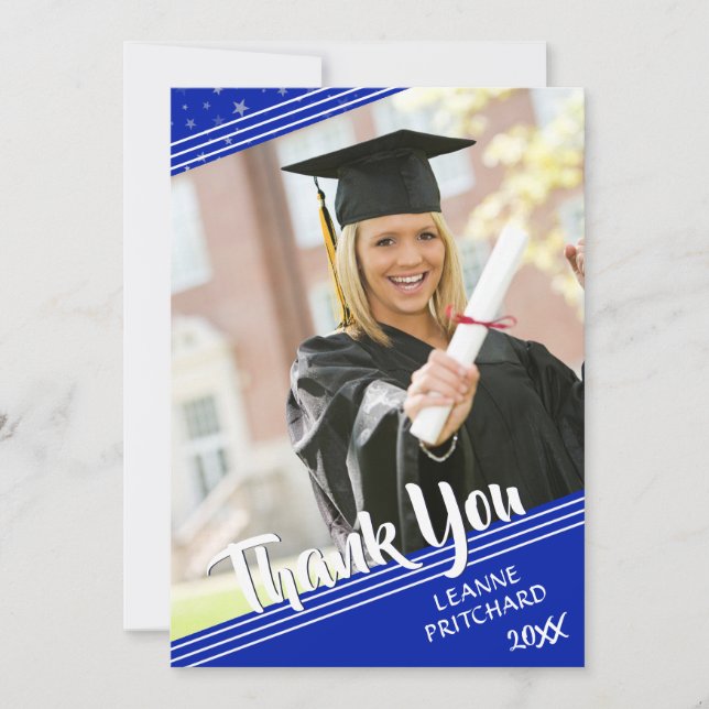 Graduate Thank You Lines & Stars Royal Blue (Front)