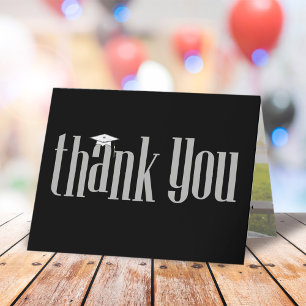 Graduate Thank You Modern Photo Black Typography Card