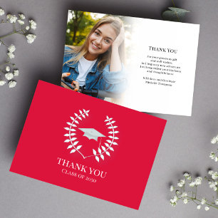 Graduate Thank You Modern Photo Classy Crimson Red Card
