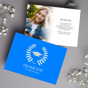 Graduate Thank You Photo Classic Azure Blue White Card