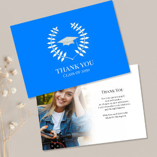 Graduate Thank You Photo Classic Azure Blue White Card